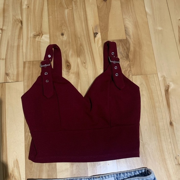 π Set π Top REVAMPED (burgundy) and a distress denim Skirt - size XS - Picture 3 of 7